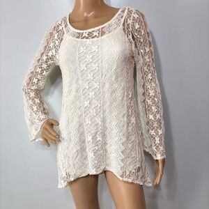 Blu Pepper Coquette Ivory Sheer Lace Blouse Size S
